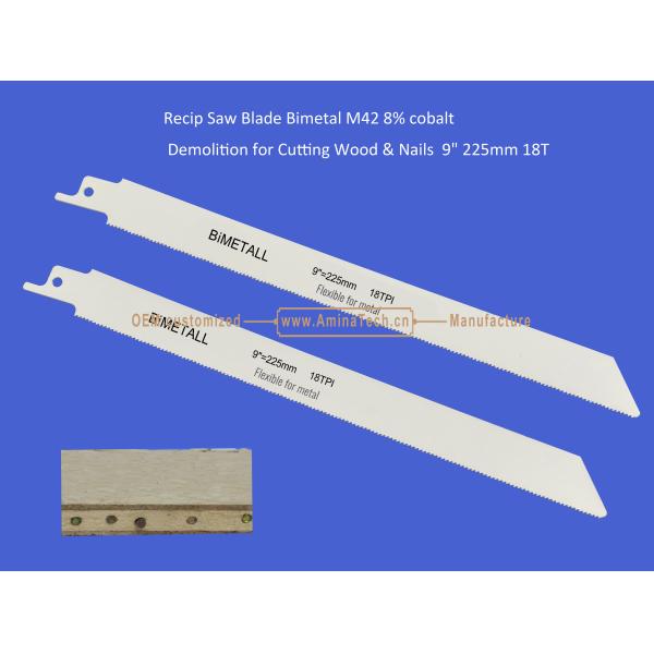 Recip Saw Blade Bimetal M42 8% cobalt Demolition for Cutting Wood & Nails 9" 225mm 18T,Power Tools