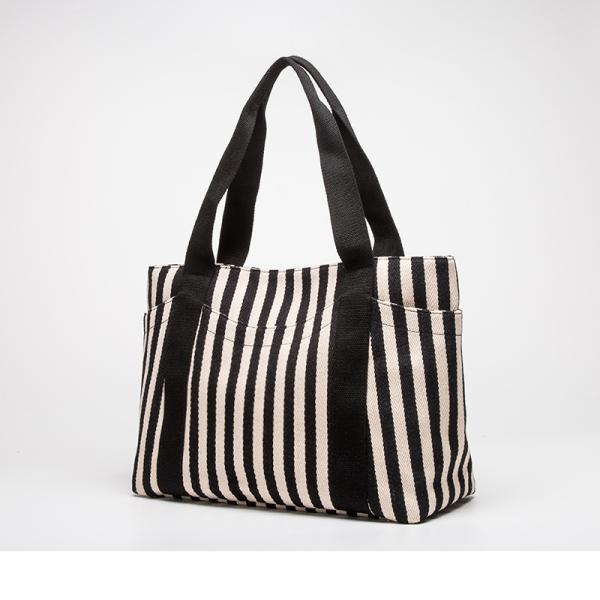 Simple Stripe Diagonal Canvas Tote Bags Single Shoulder Bag