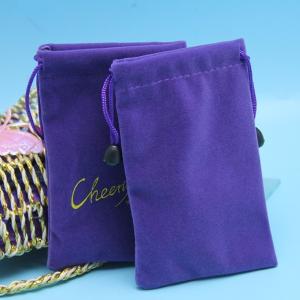 Purple Custom Logo 8x10cm Velvet Drawstring Jewelry Pouch