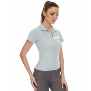 Classic Grey Horse Riding Tops Sweat Ladies Zip Up Short Sleeve Equestrian Base