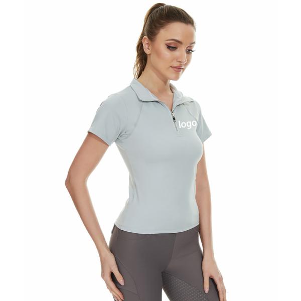 Classic Grey Horse Riding Tops Sweat Ladies Zip Up Short Sleeve Equestrian Base