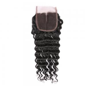 China Peruvian Virgin Hair 4*4 Deep Wave Lace Closure Hand Tied 130% Density on sale
