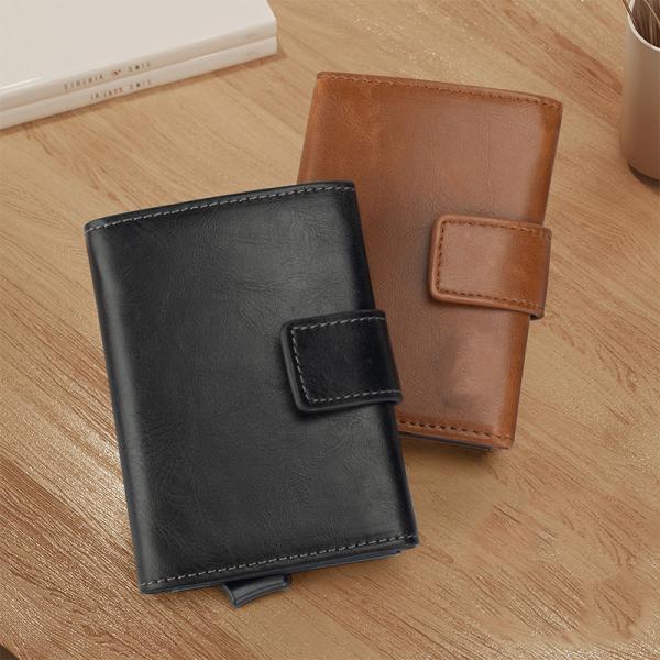 Simple Large Capacity PU Crazy Horse Card Wallet with Double RFID Blocking and Buckle