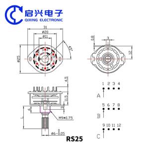 RS25 Industrial Potentiometer Rotary Switches 2 Pole 4 Position