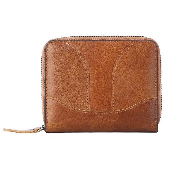 None Pattern Genuine Leather RFID Blocking Card Holder with Zipper and Custom Logo