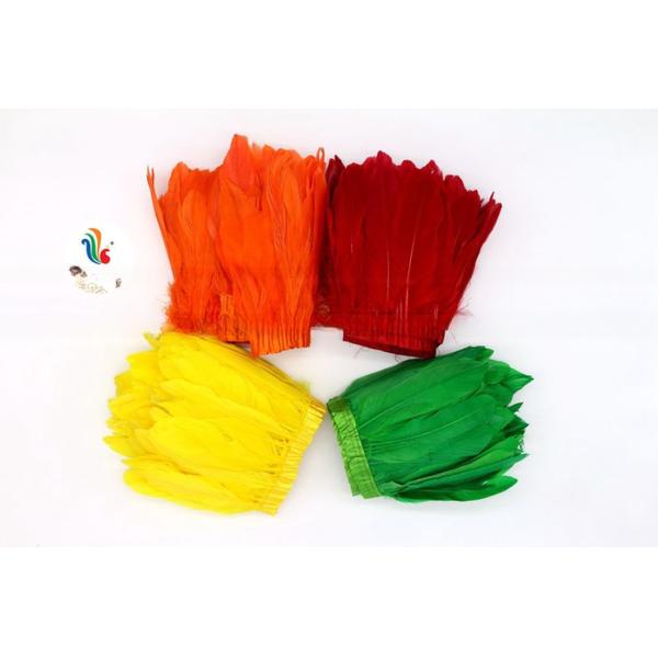 Dress Decoration Goose Feather Fringe Trim with Satin Ribbon Tapes and Dyed Pattern