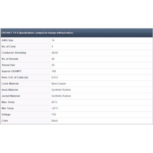High Quality H07RN-F 4X14AWG Flexible Power Cable Low Voltage Copper Conductor Rubber Insulated for Industrial Applications