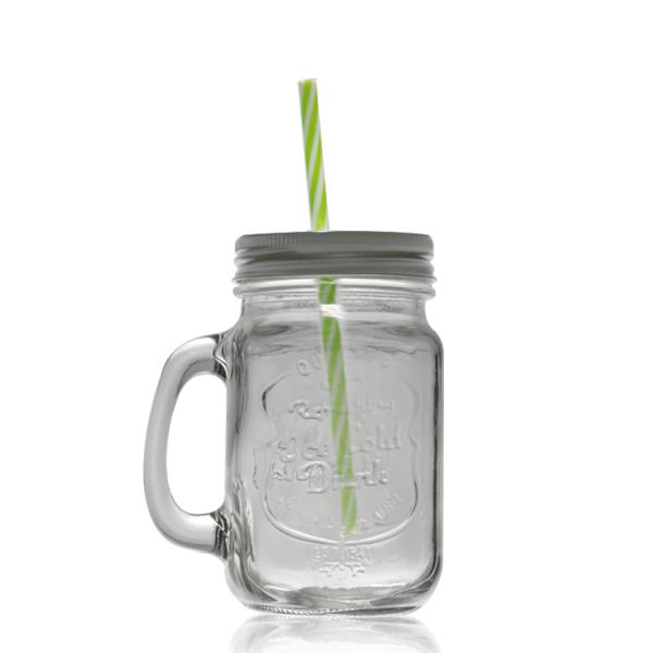 Custom Design Logo embossed colored juice drink glass mason jar with handle and lid