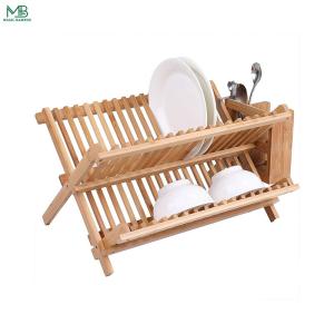 Bamboo Foldable Bowl Storage Holder Drain Rack