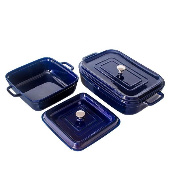 Quality Glaze Blue Rectangle Ceramic Bakeware Sets 165oz Large Capacity OEM for sale
