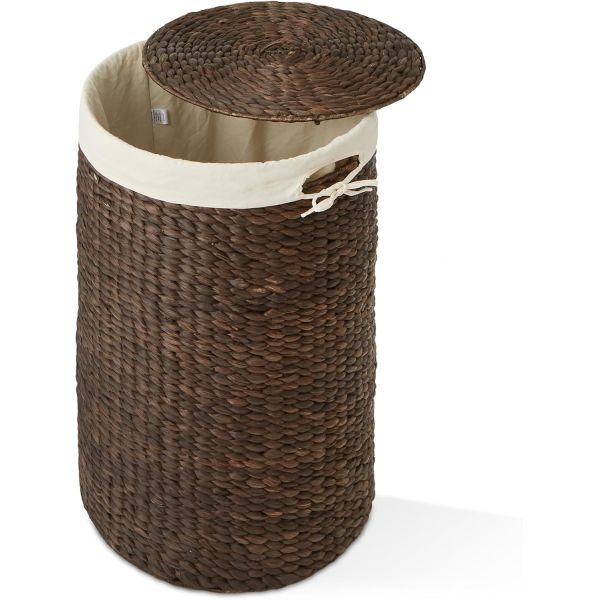 Round Laundry Hamper With Lid And Removable Liner Bag - Natural, Woven Water