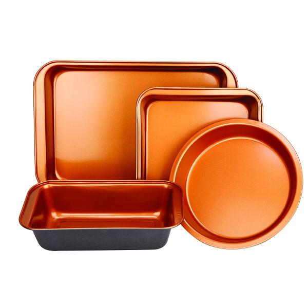 Copper Bakeware Set Oblong Rectangular Pan Brownie Pan Round Cake Pan and Meat Loaf Pan
