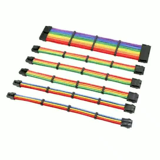ATX Braided Sleeved Power Supply Cable Kits 1* 24 Pin 1*4 + 4 Pin EPS , 2* 6+2