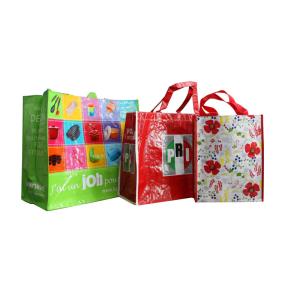 Waterproof 140g Red Flower Shining PP Shopping Bag With Nylon Handle, Customized