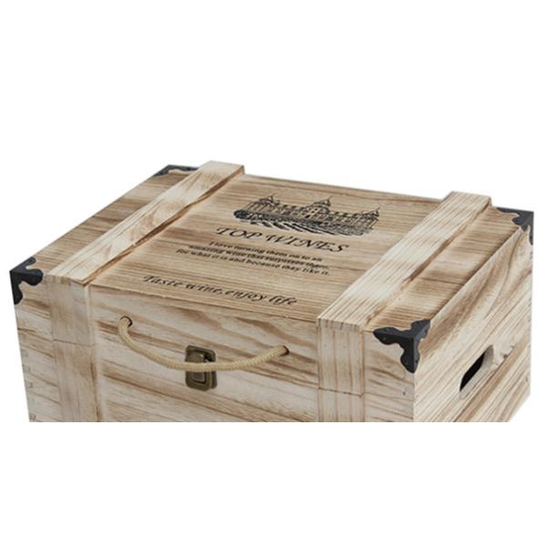 Solid Paulownia Wood Hand Made Wine Crate Storage Boxes With Lock For 6 Bottle