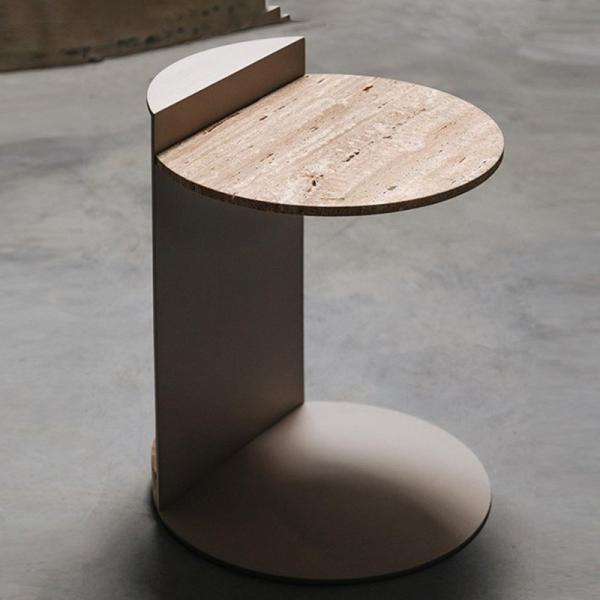 Antioxidant Hotel Coffee Table Iron With Wooden Top Side Table Rock Plate C Type Couch Side Table