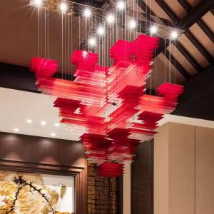 Custom Chinese Restaurant Chandelier Modern Style Creative Acrylic Square Center