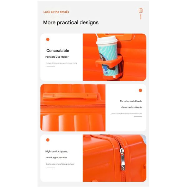 1888 TSA Customs Lock Charging Cup Holder Style ABS+Electronic Texture Material Medium and Long Distance Luggage