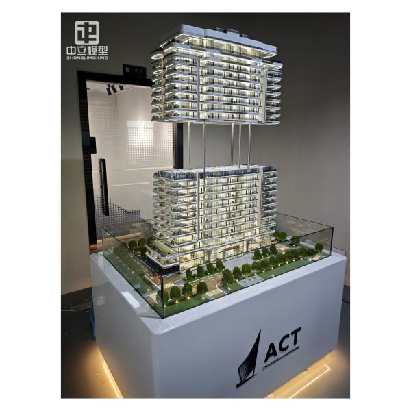 Custom Modern Office Building Architectural Model with Elevator Lift Function & LED Lighting