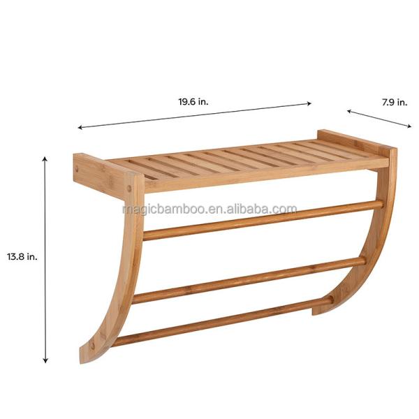 Wall Mount Bamboo Towel Rack and 3-Tier Shelf for Bathroom or Entrance Organization