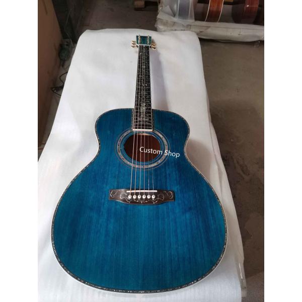 Custom 14 Frets Scalloped X Shaped Bracing OM Water Wave Top Full Abalone OM45 Blue Quilted Figured Maple Acoust