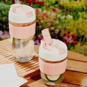 China Large Capacity Children's 380ml Glass Bottle High Value Wide Mouth Glass Water Bottle With Cup Cover And Removable Straw For Office Use 8*15cm on sale
