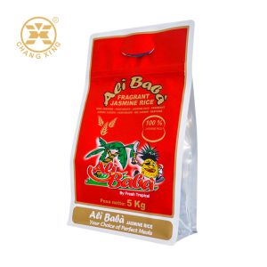 China Customer Design Plastic Rice Packaging Bag Flat Bottom Pouch Zipper Packaging 5kg Basmati Rice Bag on sale