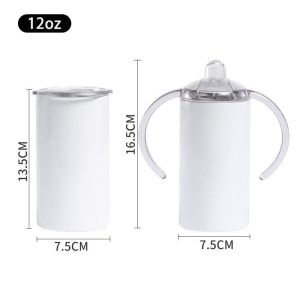 12oz Blank Stainless Steel Sublimation Tumblers Straight Sippy Cup With Straw