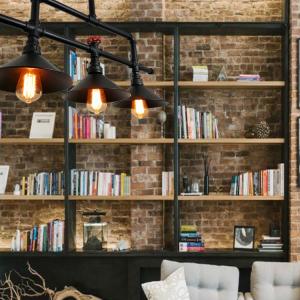 Vintage industrial wind and water pipe chandelier creative three end restaurant