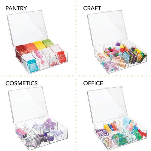 Stackable Acrylic Box Plastic Tea Bag Kitchen Storage Bins Holder Perspex 10.4x10.4x3.4in