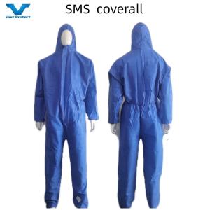 Wholesale SMS Protective Coverall with Elastic Hood Nonwoven Isolation Overall Hazmat PPE Kit from china suppliers