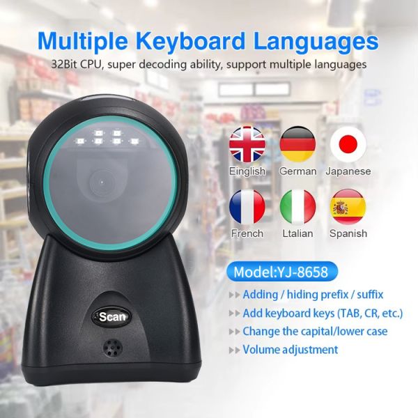 Reliable Desk Barcode Scanner & Desktop QR Reader Fast Scan Barcode Reader for Enterprise Reception