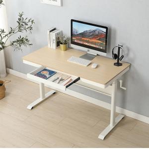 Manual Height Adjustable Buff White Wooden Grain Desk for School and Office