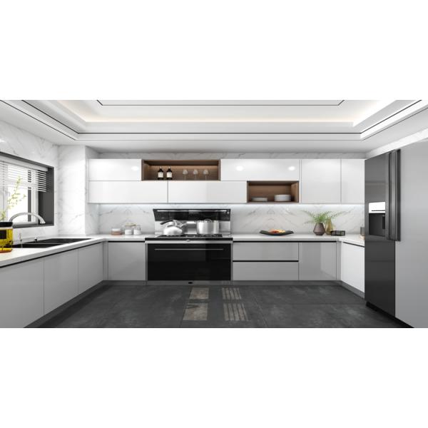 Custom Design Easy Clean Modular Kitchen Wall Cabinets with Artificial Marble Countertop