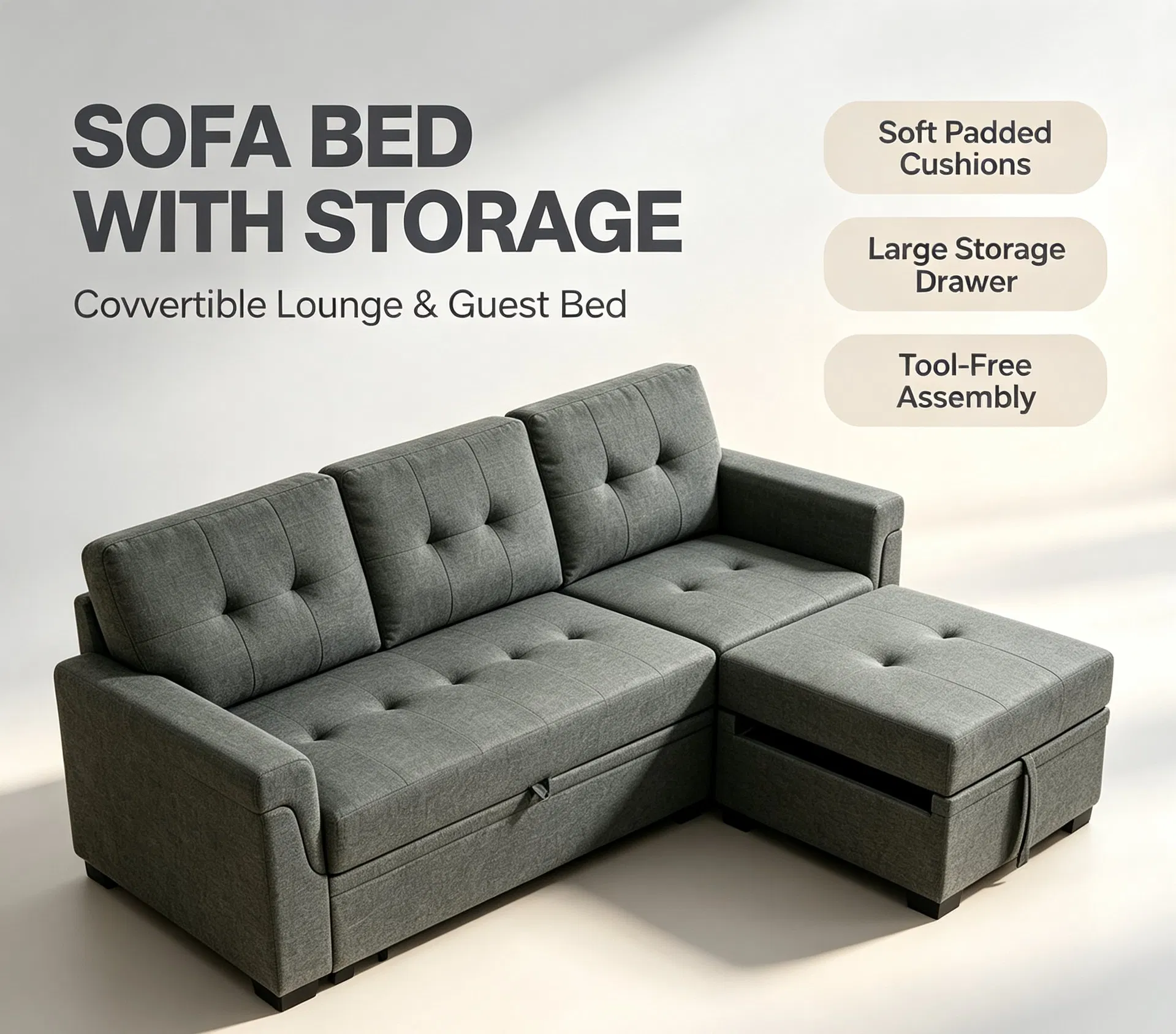 Effortless Conversion Linen Pull out Sofa Bed for Student Shared Dormitory