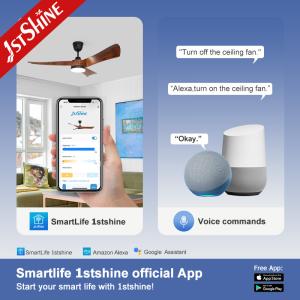 Wooden Color 54 Inch Led Ceiling Fan 3 Plastic Blades With Remote Control