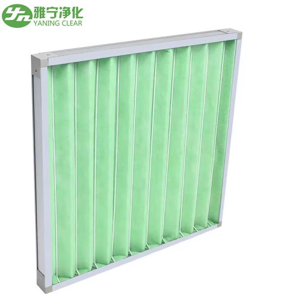 Quality Flat Type Green Bag Air Filters With Double Sided Metal Mesh Folding for sale
