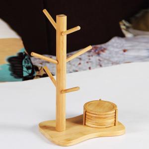 China coffee cup glass cup bamboo hanger rack with mats on sale