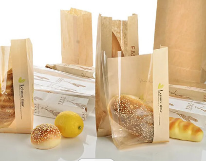 Durable Eco Friendly Kraft Paper Plastic Bread Bag Customized Thickness