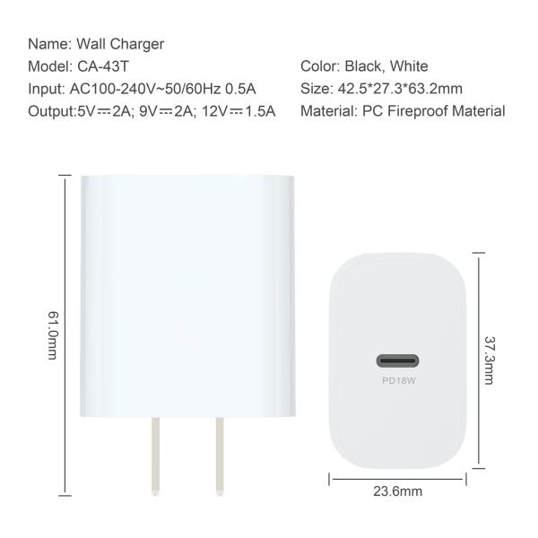 PD20W Cell Phone Charger Adapter Fireproof ABS Fast Charger Travel Adapter For Iphone 12