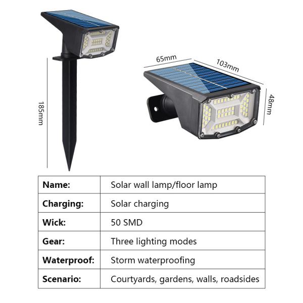 Solar Powered 53 Led Garden Lights Ip65 Waterproof Outdoor Lawn Light with CRI Ra 80