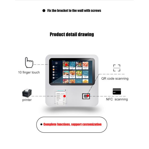 15.6" Wall Mount Self Service Food Ordering Payment Kiosks For Restaurant