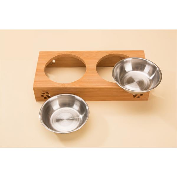 Eco Friendly Bamboo Raised Dog Bowl Feeder Rectangle For Cats