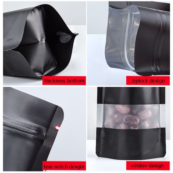 Custom Solid Color Matte Doypack Eco-friendly Recyclable PET/PE Plastic Bag Resealable Ziplock Stand up Pouches with Window