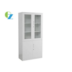 China Office Steel Storage Cupboards With Two Metal Handle Two Glass Door on sale