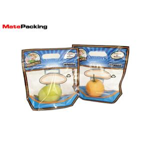 Custom Printing Vegetable Preserving Bags , Clear Handle Fruit Packaging Bags With Zipper