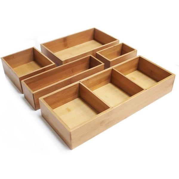 Office Desk Supplies and Accessories Bamboo Wood Drawer Organizer Box Bin Set 5