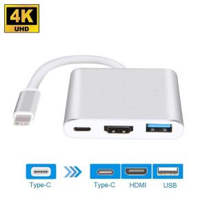 3-in-1 Thunderbolt 3 USB Type C Hub to Adapter 4K Aluminum USB-C Hub Dock with