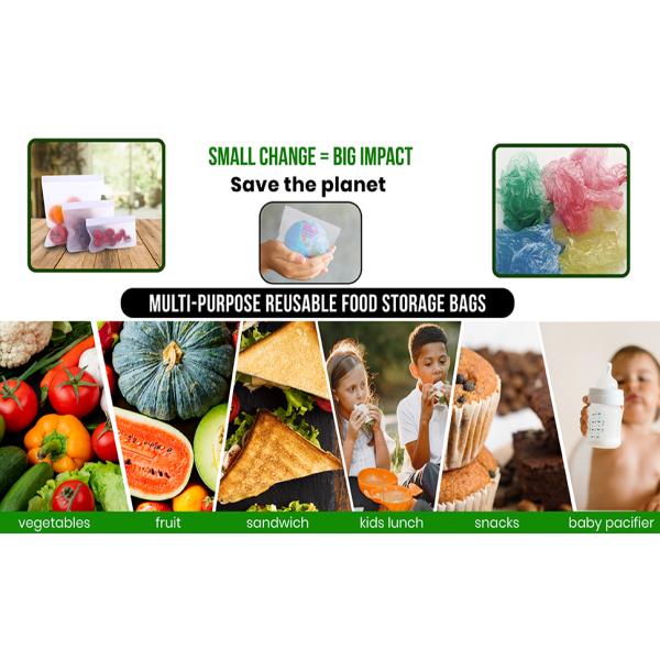 PEVA, Silicone, Reusable Storage Resealable Freezer Food Bags, Leak Proof Zip lockk Airtight lunch Container