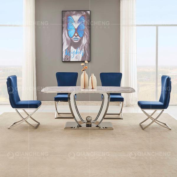 Quality Qiancheng 200x100x75cm Marble Top Restaurant Tables Smooth SS Lightweight Frame for sale